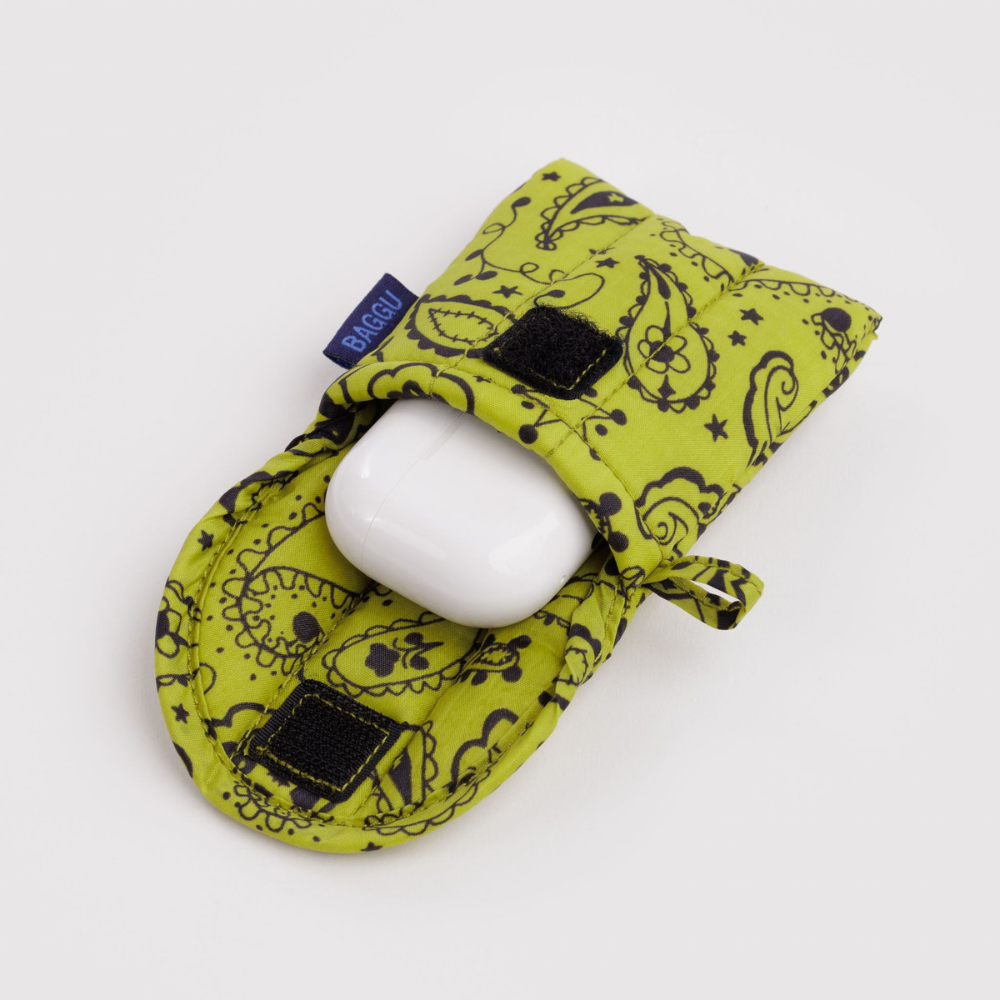 Baggu Puffy Earbuds Case Chartreuse Paisley