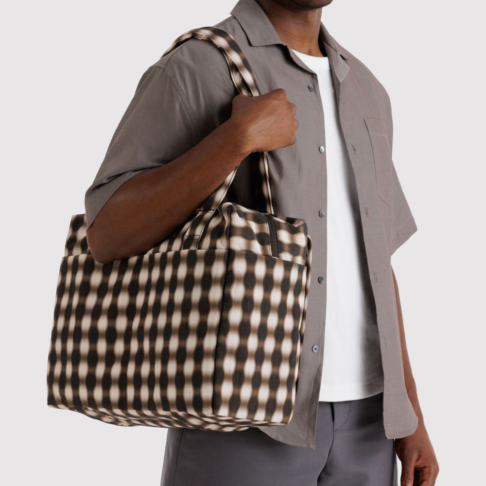 Baggu Small Cloud Carry-On Bag  Blurred Gingham Brown