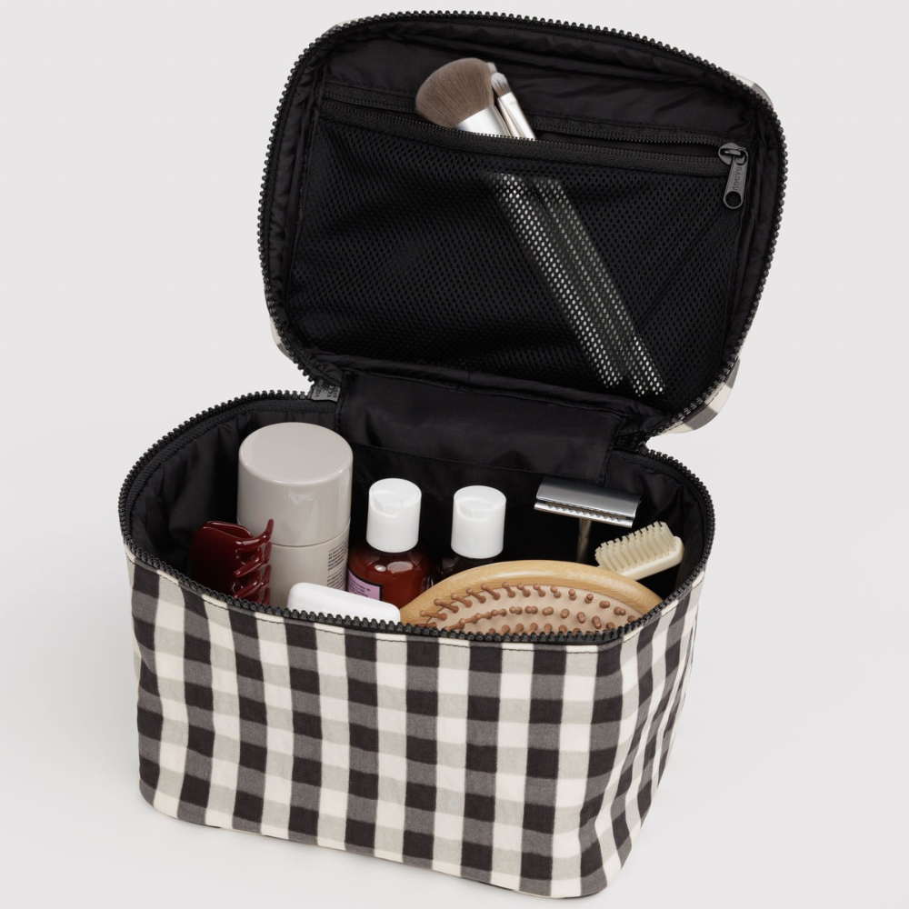 Baggu Large Cosmetic Case Black and Cream Gingham