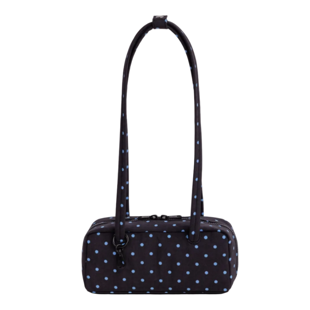 Baggu Small Nylon Bowler Bag Black and Sky Blue Micro Dot