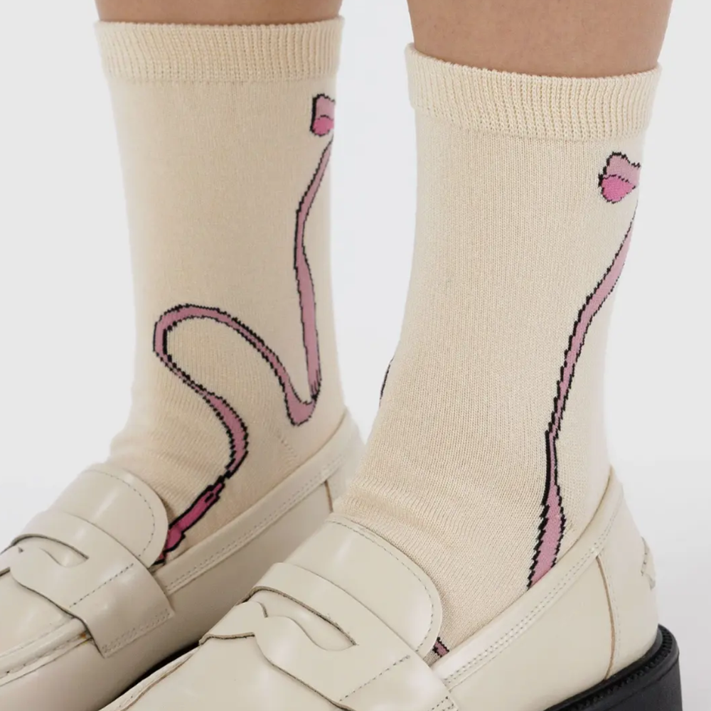 Baggu Crew Socks Pink Bow