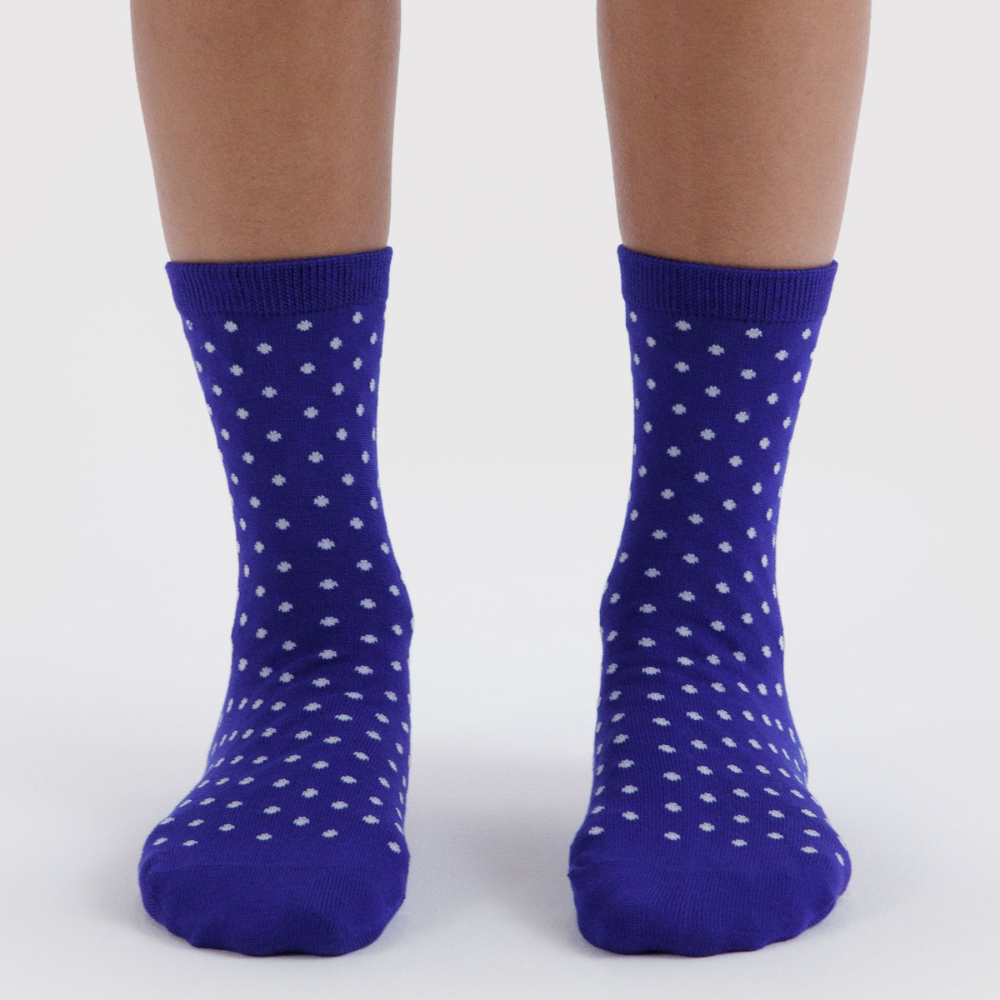 Baggu Crew Socks Micro Blue and White Polka Dot