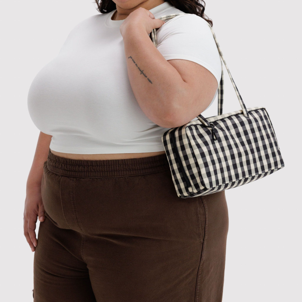Baggu Nylon Bowler Bag  Black and Cream Gingham