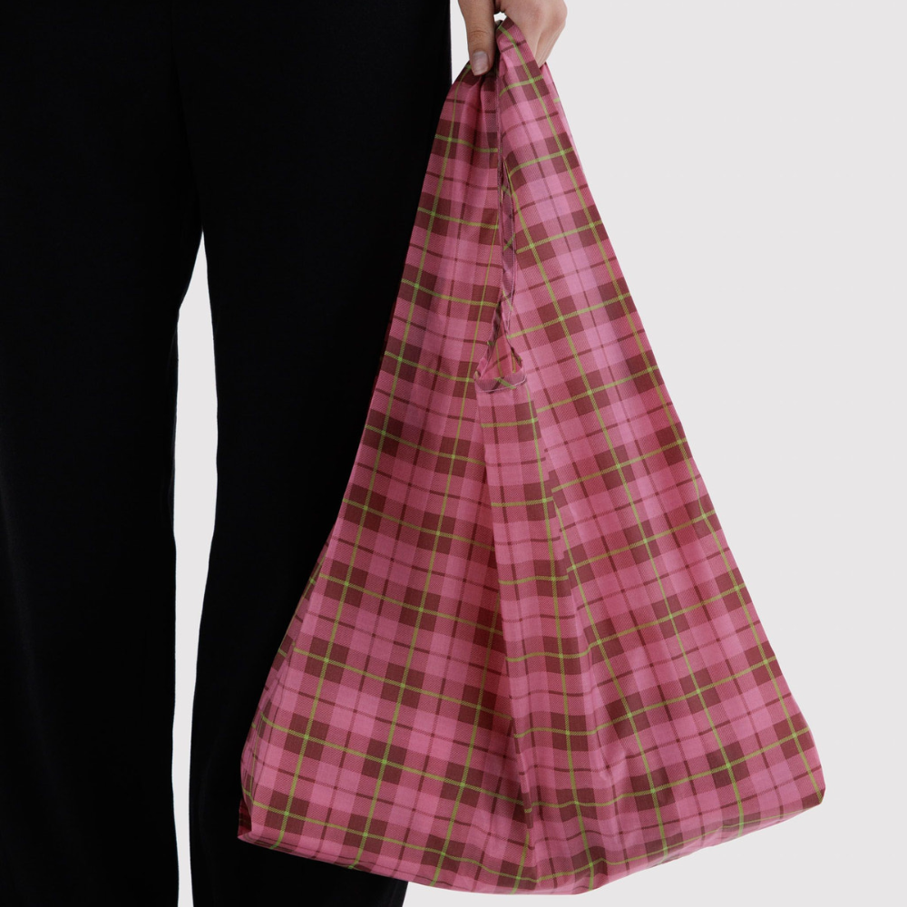 Baggu Standard Reusable Bag Azalea Pink Tartan