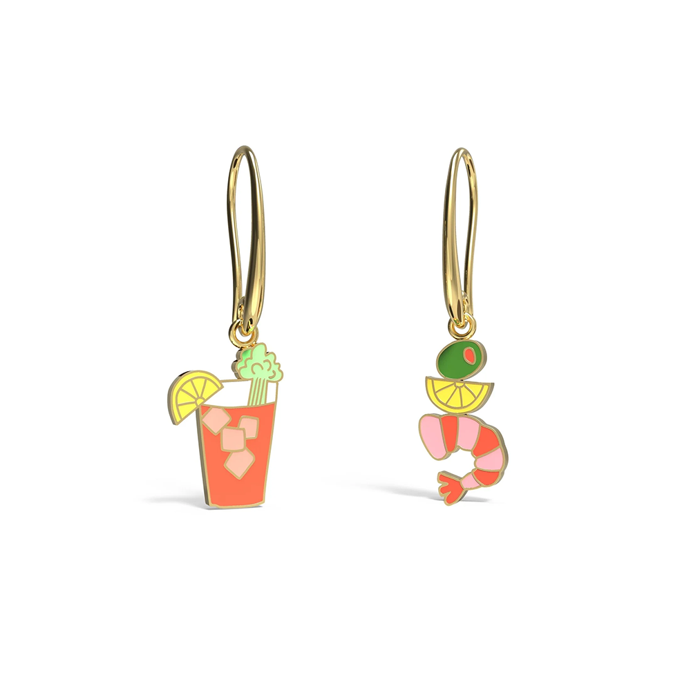 Yellow Owl Hanging Earrings Bloody Mary and Shrimp