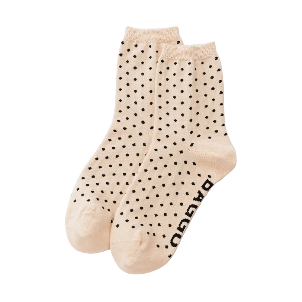 Baggu Crew Socks Micro Cream and Black Polka Dot