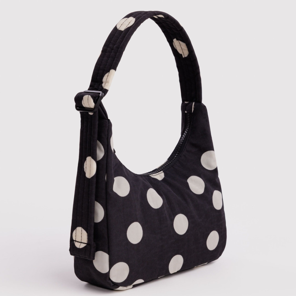 Baggu Mini Nylon Shoulder Bag Black and Cream Polka Dot