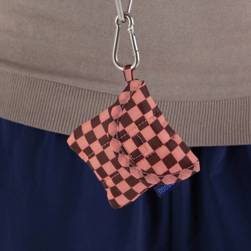 Baggu Puffy Earbuds Case Pink Brown Check