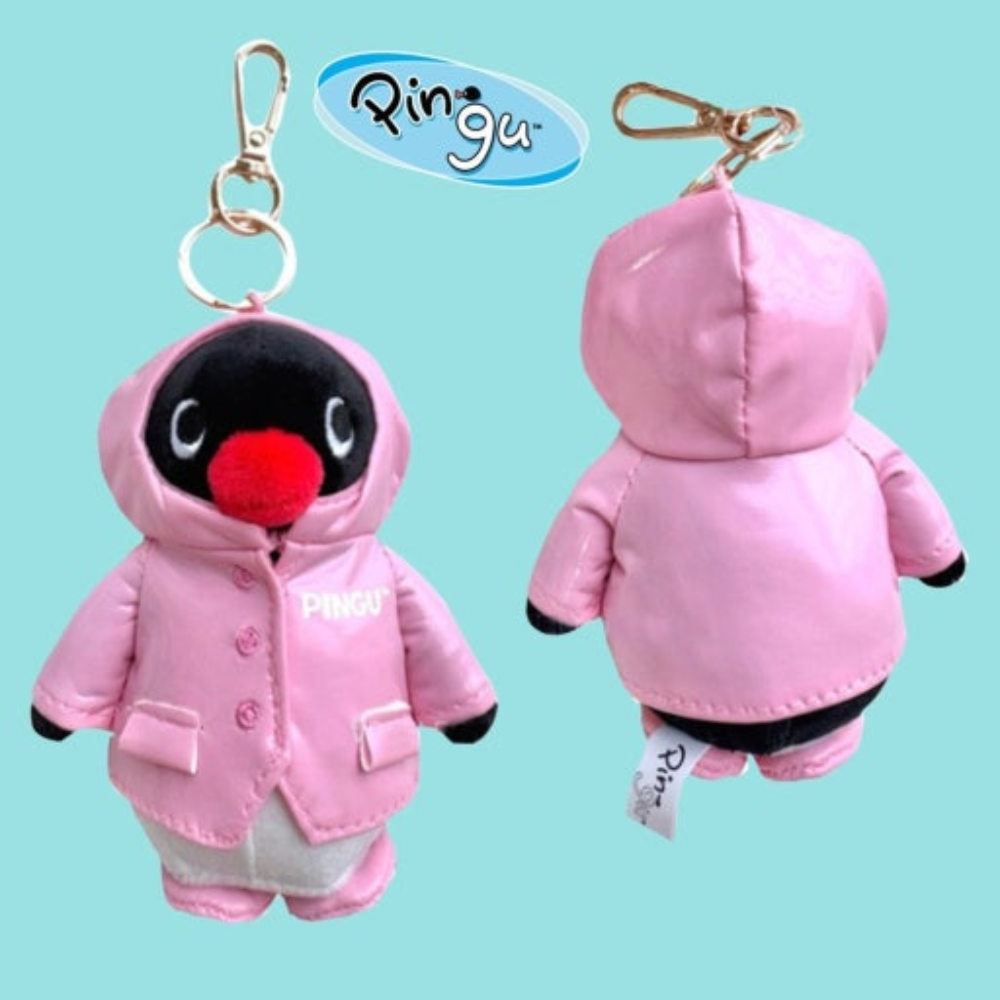 Pingu Raincoat Plush Keychain Pink