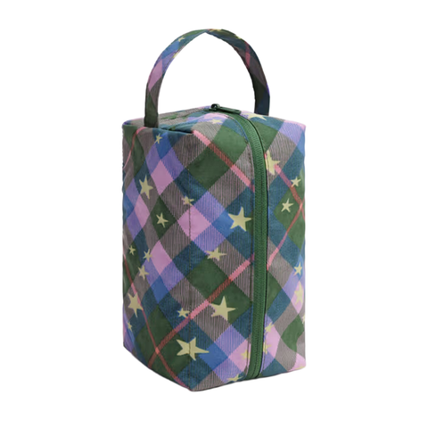 Baggu Dopp Kit Travel Bag Green Star Plaid