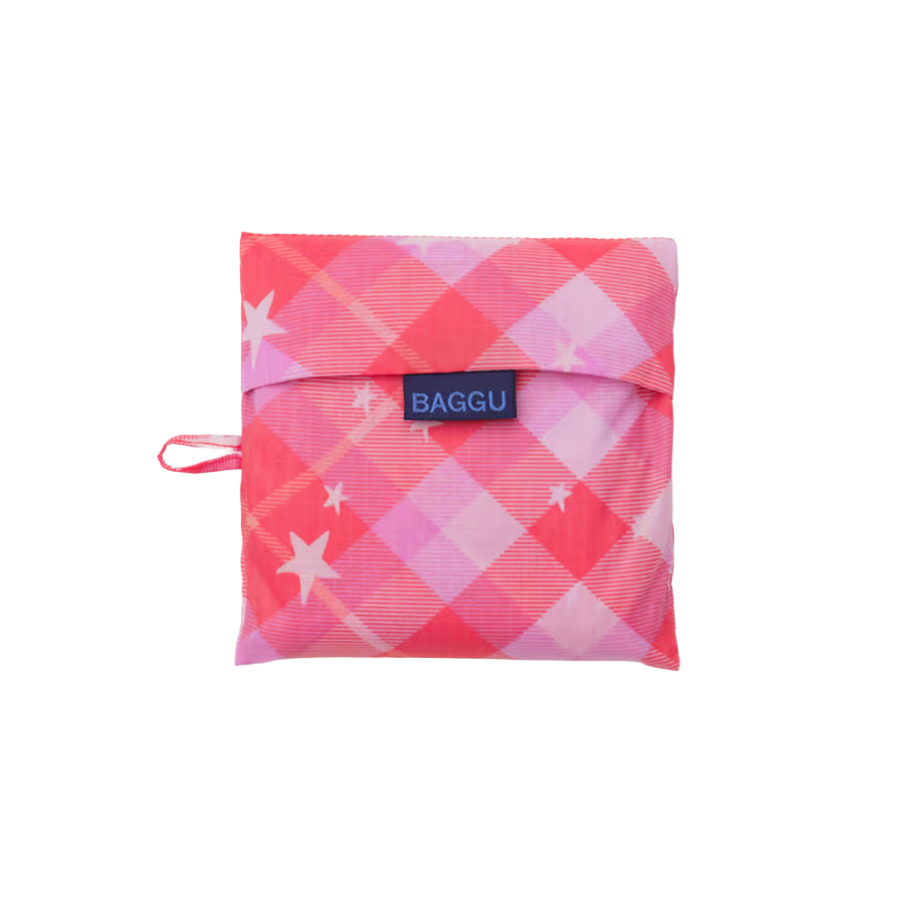 Baggu Big Reusable Bag Pink Star Plaid