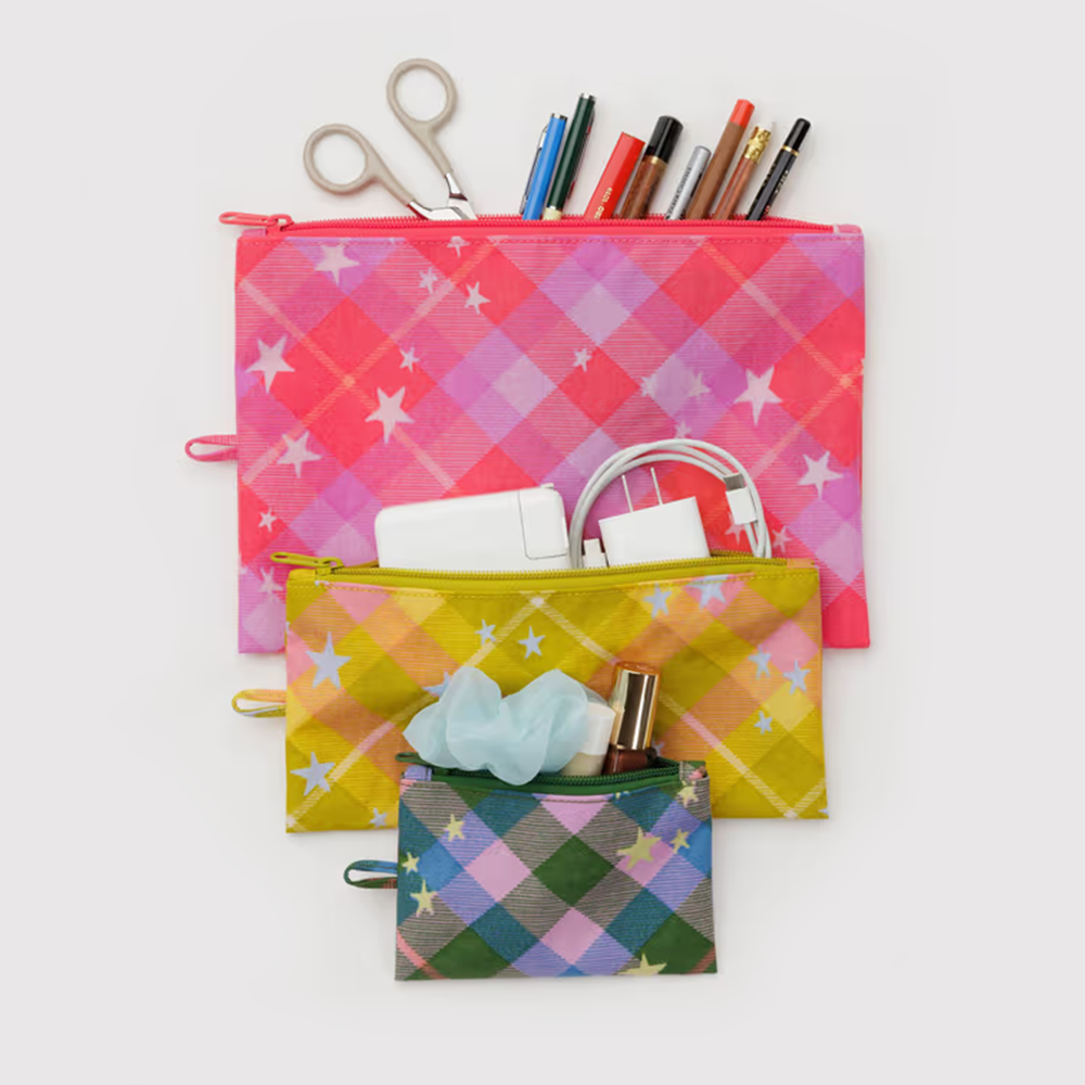Baggu Flat Pouch Star Plaid