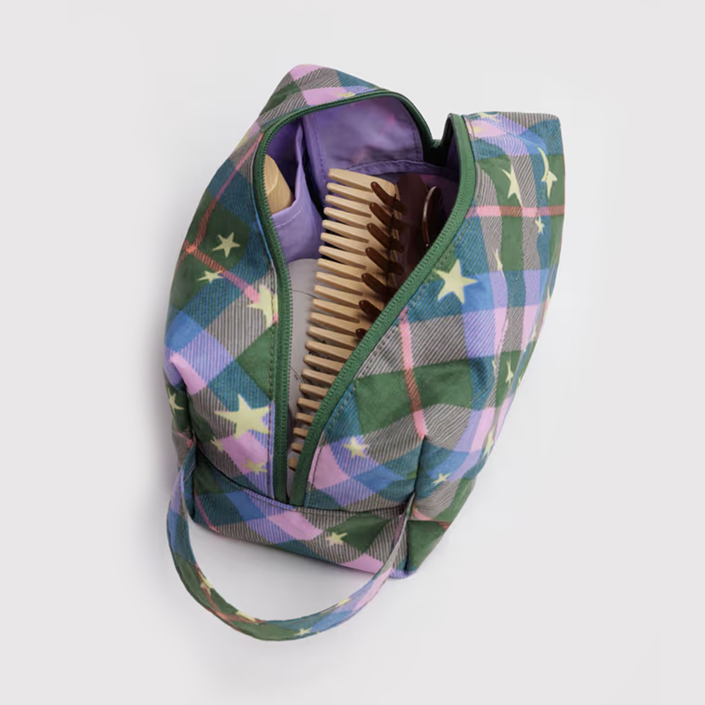Baggu Dopp Kit Travel Bag Green Star Plaid