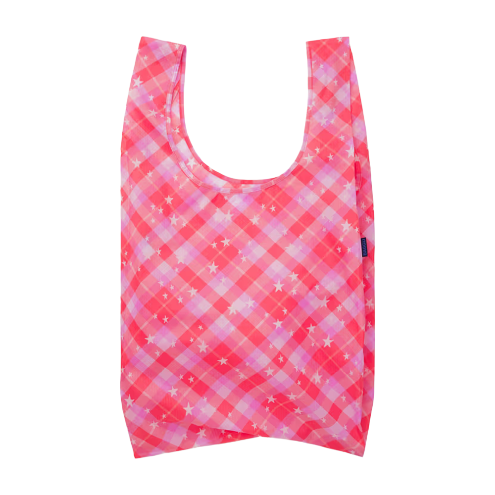 Baggu Big Reusable Bag Pink Star Plaid
