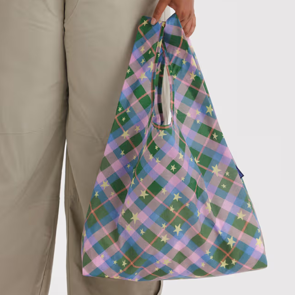 Baggu Standard Resuable Bag Green Star Plaid