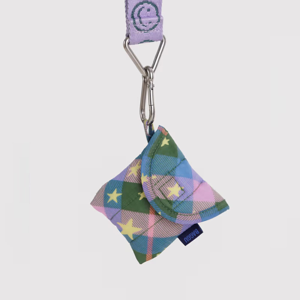 Baggu Puffy Earbuds Case Green Star Plaid