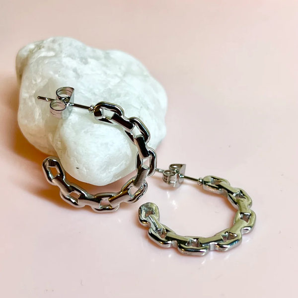 Penny Foggo Earrings Half Hoop Chain Silver