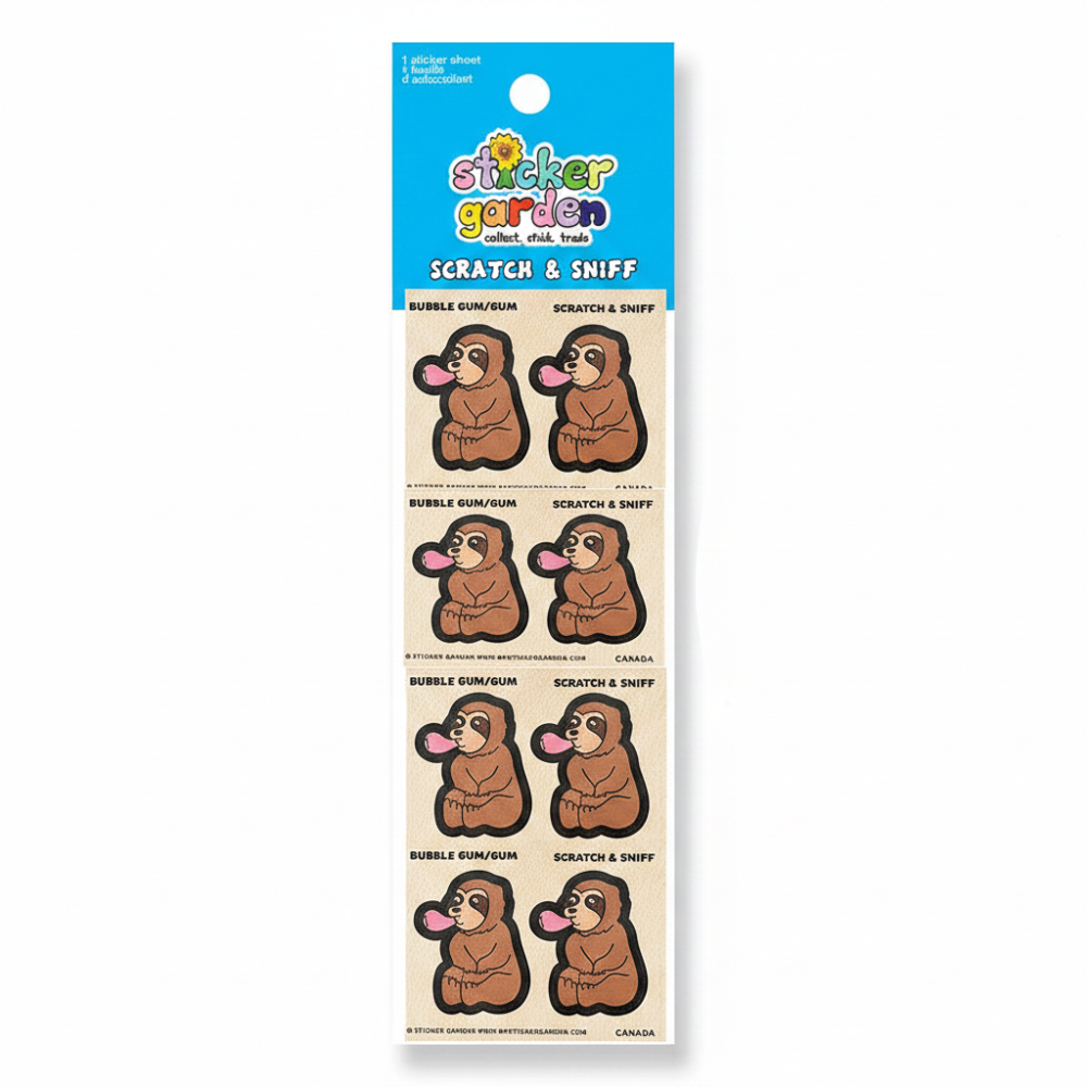 Sticker Garden Sheet Scratch and Sniff Sloth Bubblegum Scent