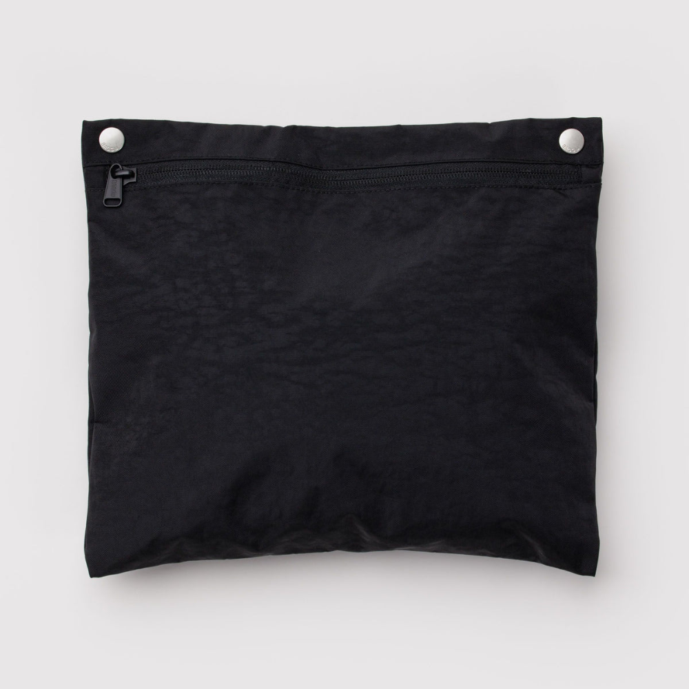 Black pouch with a zipper on a white background