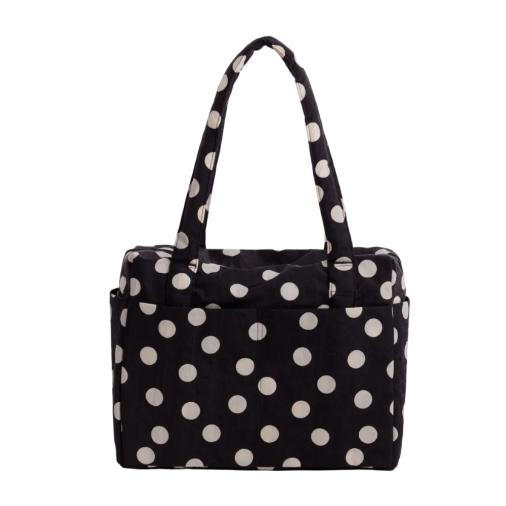 Baggu Small Cloud Carry-On Bag Black and Cream Polka Dot