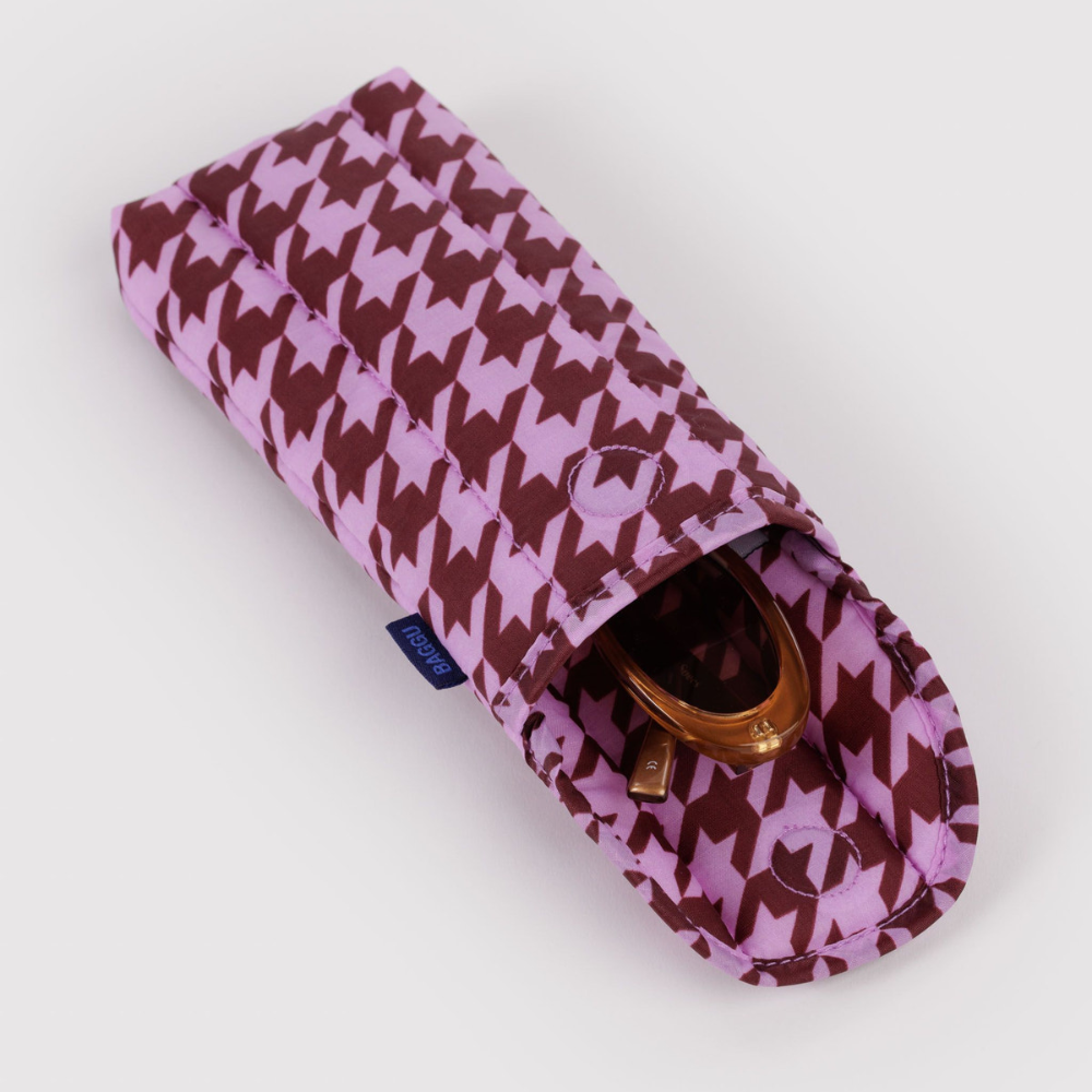 Baggu Puffy Glasses Sleeve  Pink Houndstooth