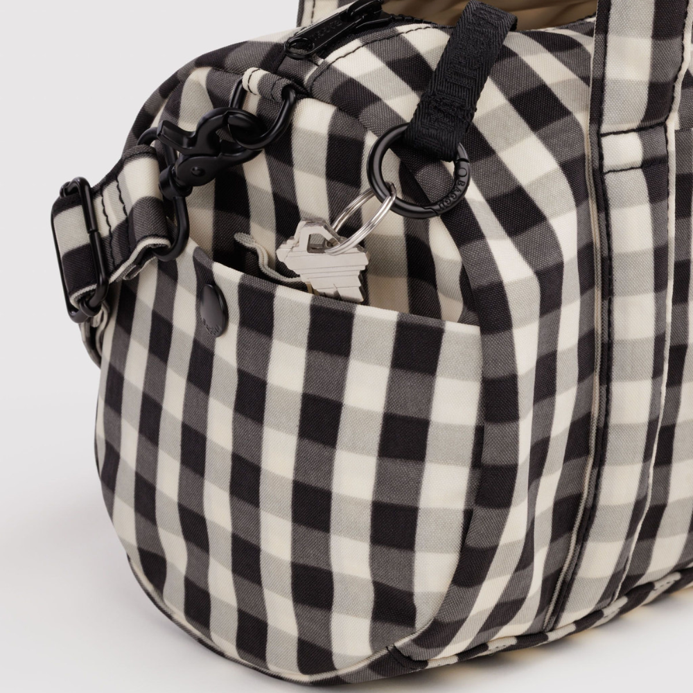 Baggu Nylon Duffle Bag Black and Cream Gingham