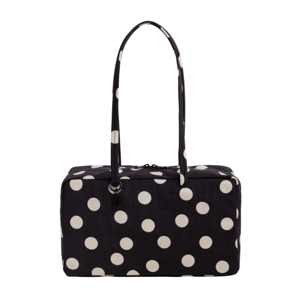 Baggu Medium Nylon Bowler Bag Black and Cream Polka Dot