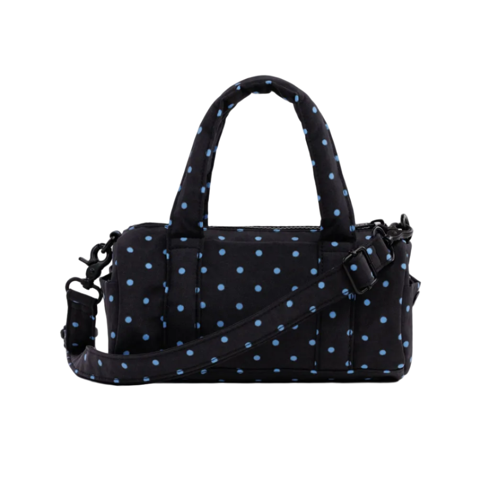 Baggu Small Nylon Duffle Bag  Black and Sky Blue Micro Dot