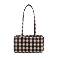 Baggu Nylon Bowler Bag Blurred Gingham Brown
