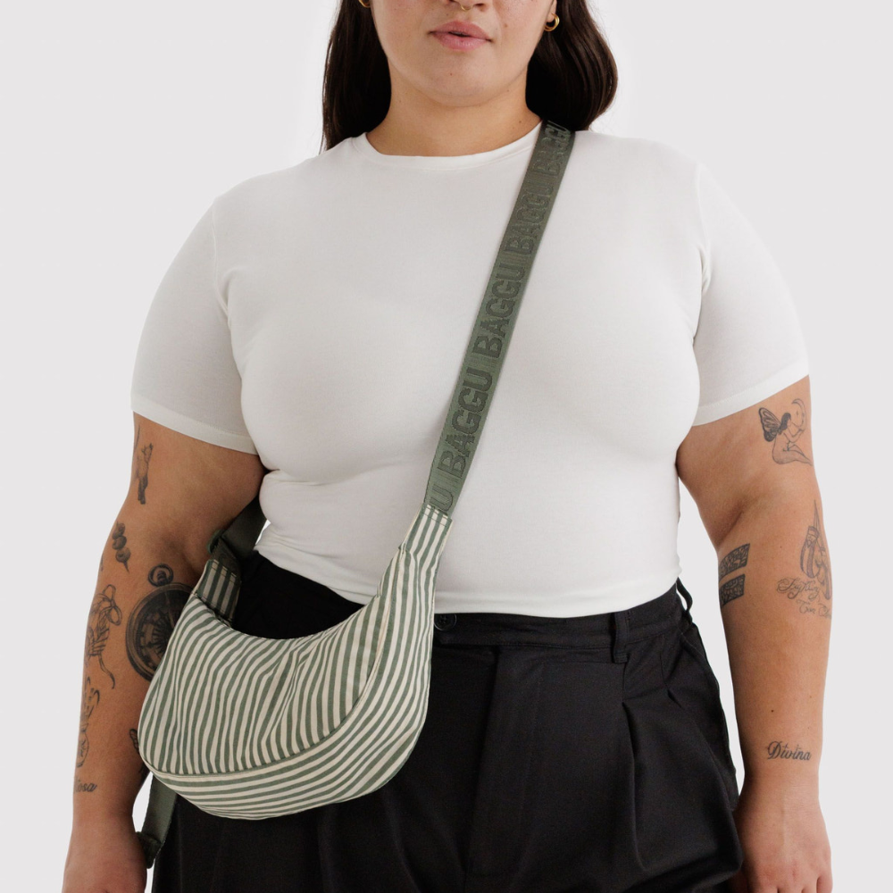 Baggu Small Nylon Crescent Bag Sage Stripe
