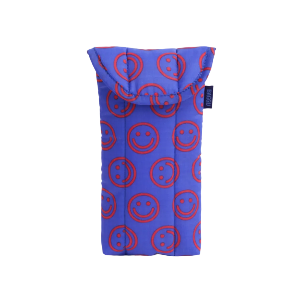 Baggu Puffy Glasses Sleeve Mini Cobalt Happy
