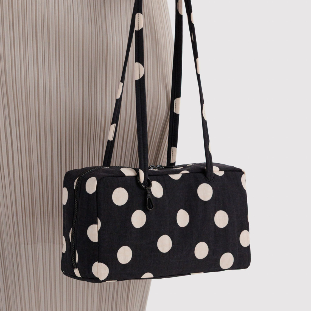Baggu Nylon Bowler Bag Black and Cream Polka Dot