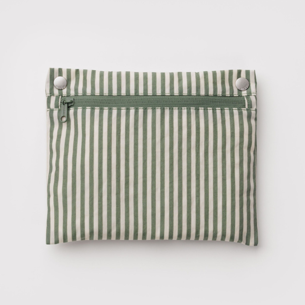 Baggu Green and white striped pouch with a zipper Inside Pocket Baggu Cloud Bag