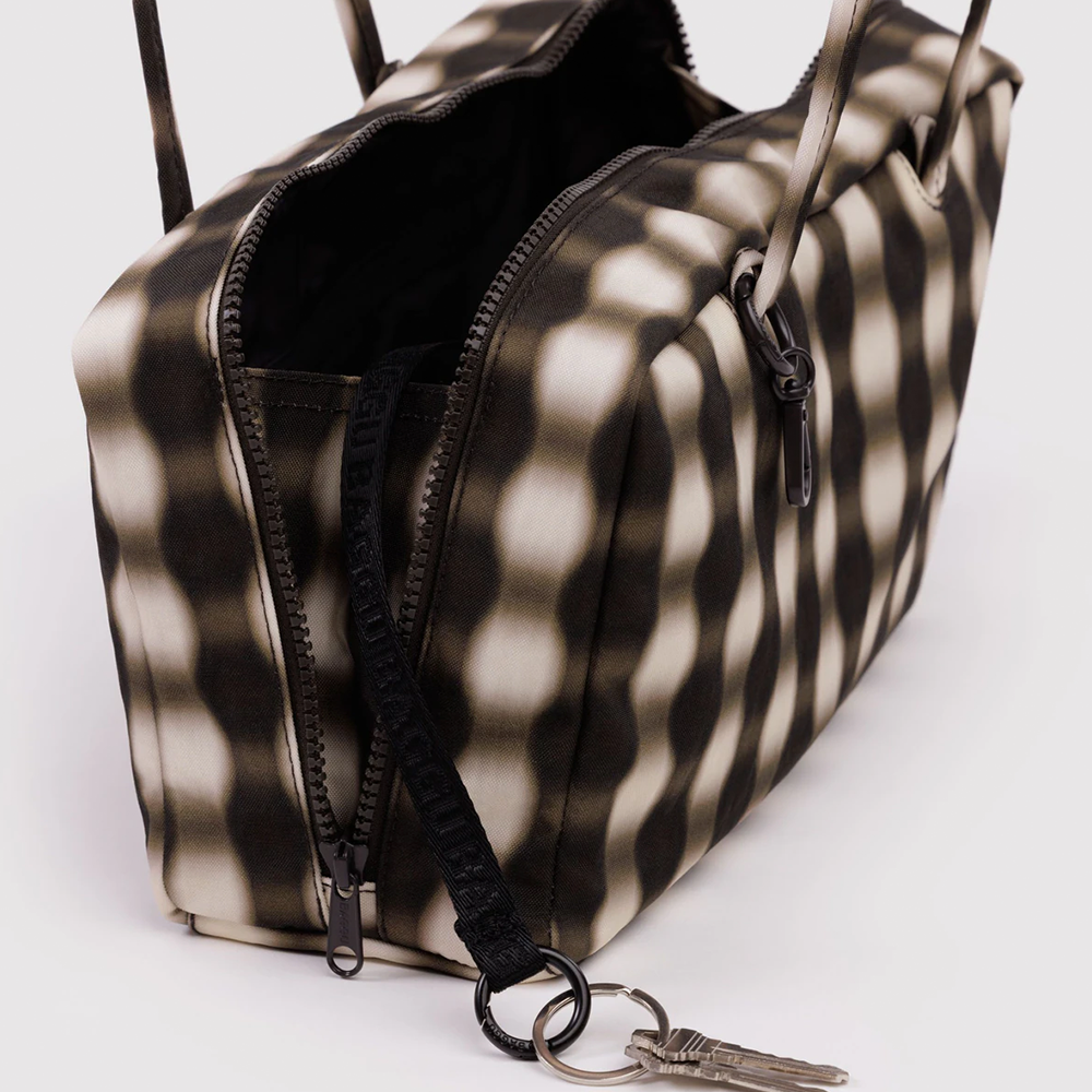Baggu Nylon Bowler Bag Blurred Gingham Brown