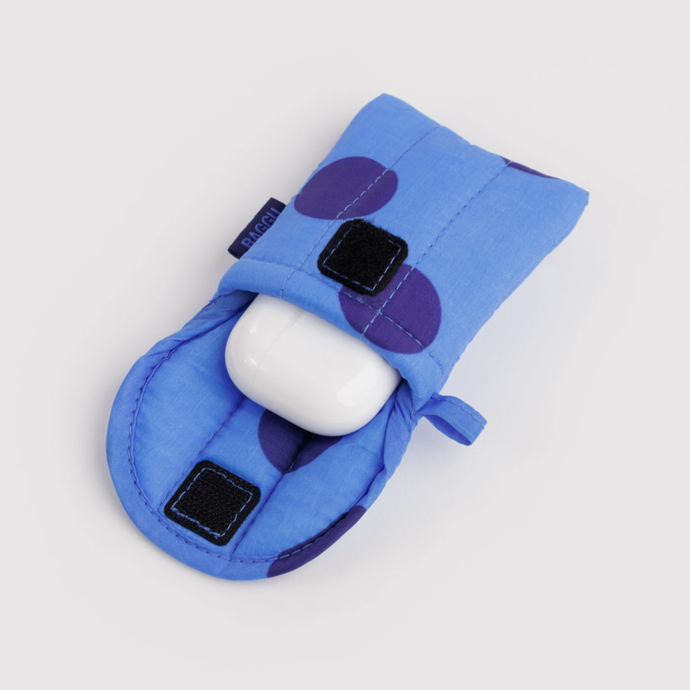 Puffy Earbuds Case Blue Polka Dot