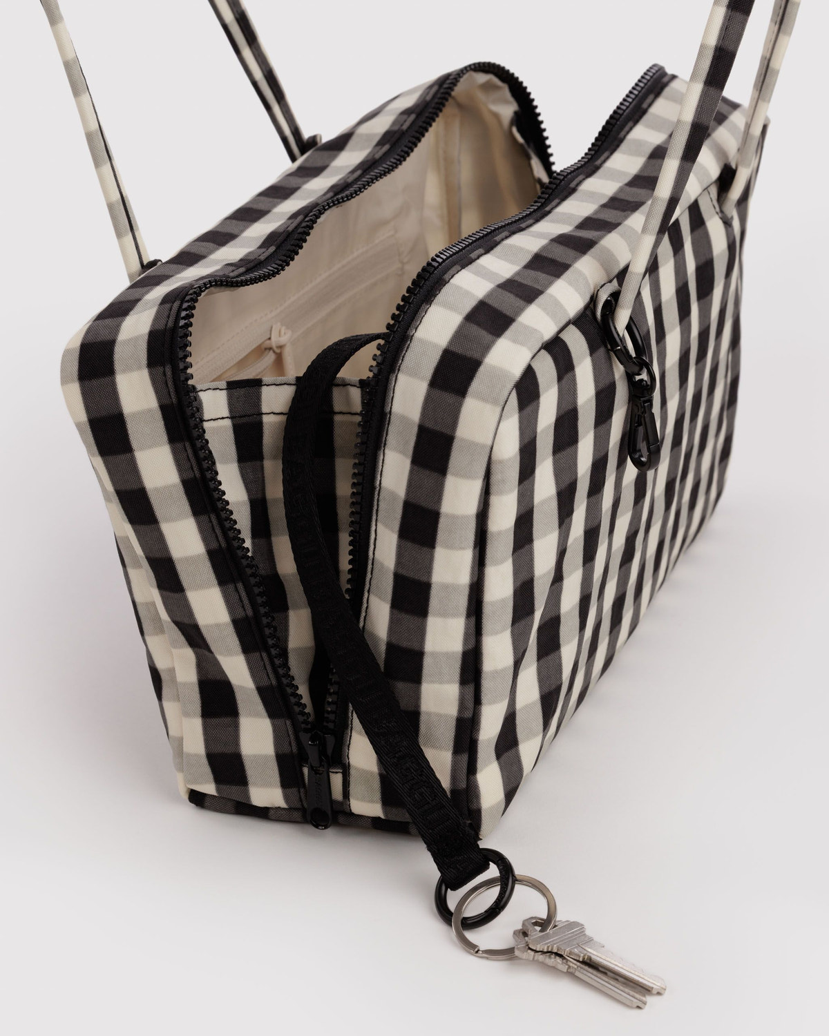 Baggu Nylon Bowler Bag  Black and Cream Gingham