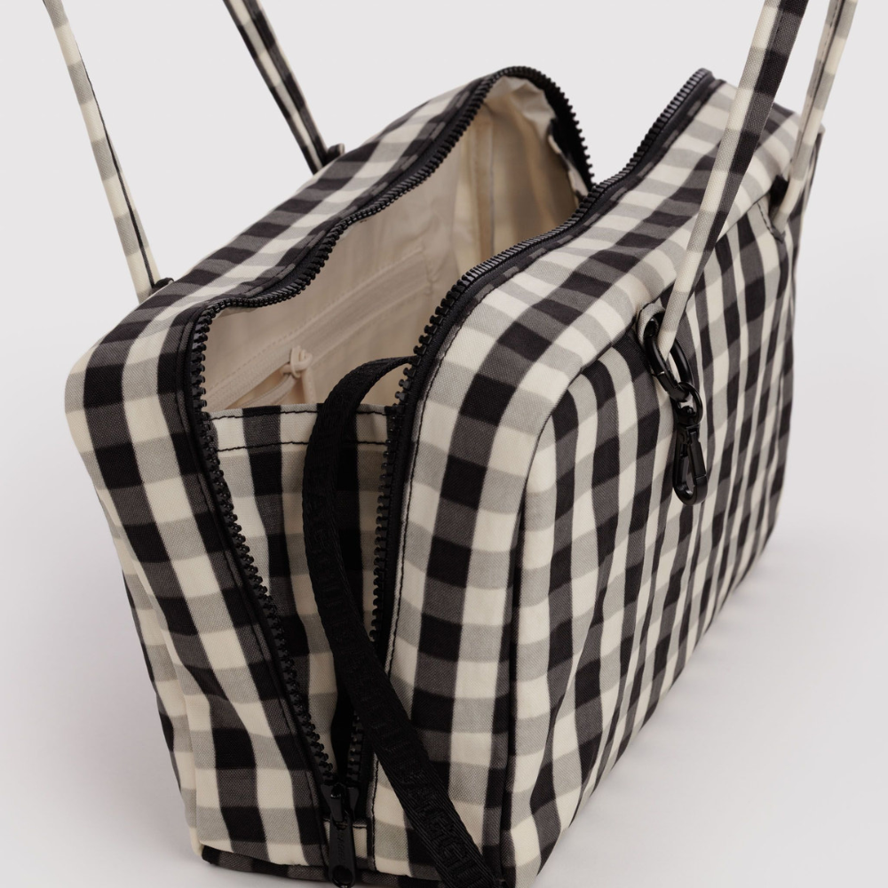 Baggu Medium Nylon Bowler Bag Black and Cream Polka Dot