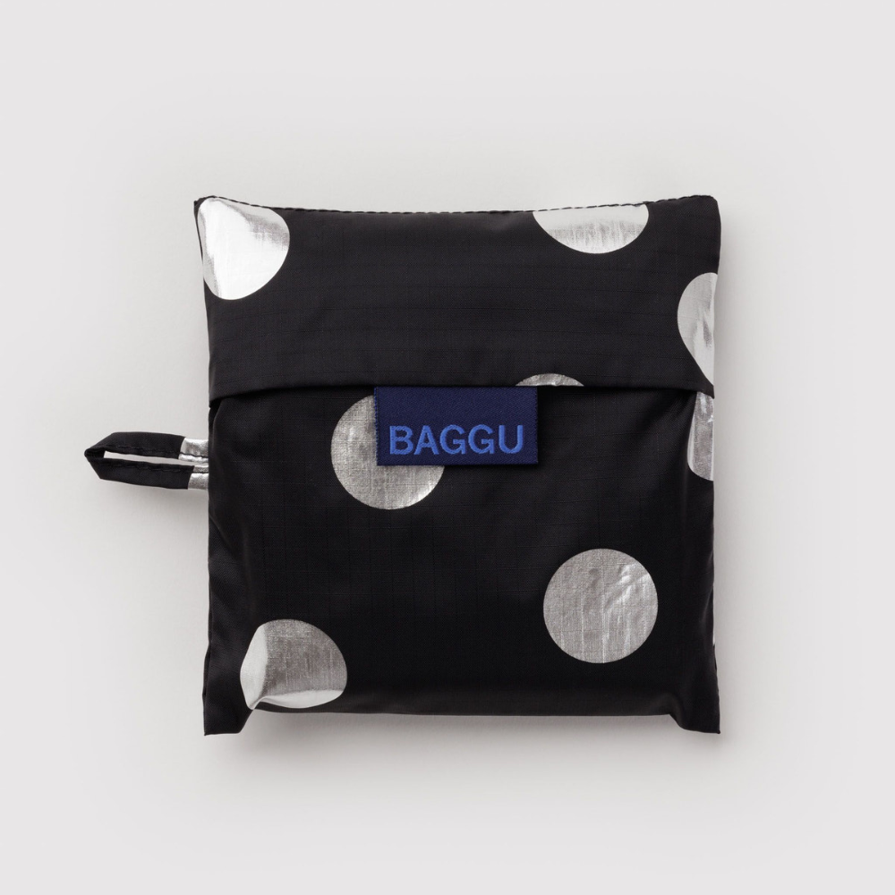 Baggu Standard Reusable Bag Silver Metallic Polka Dot