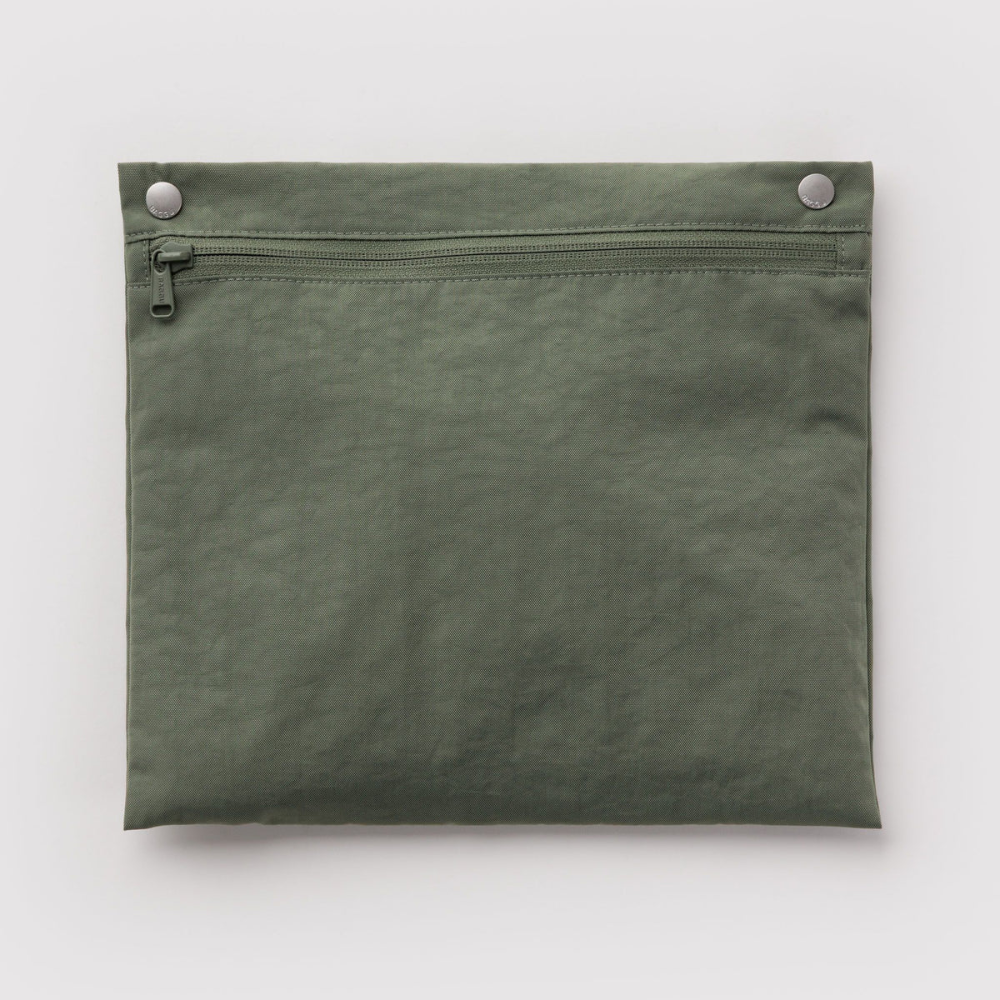 Green pouch with a zipper on a white background