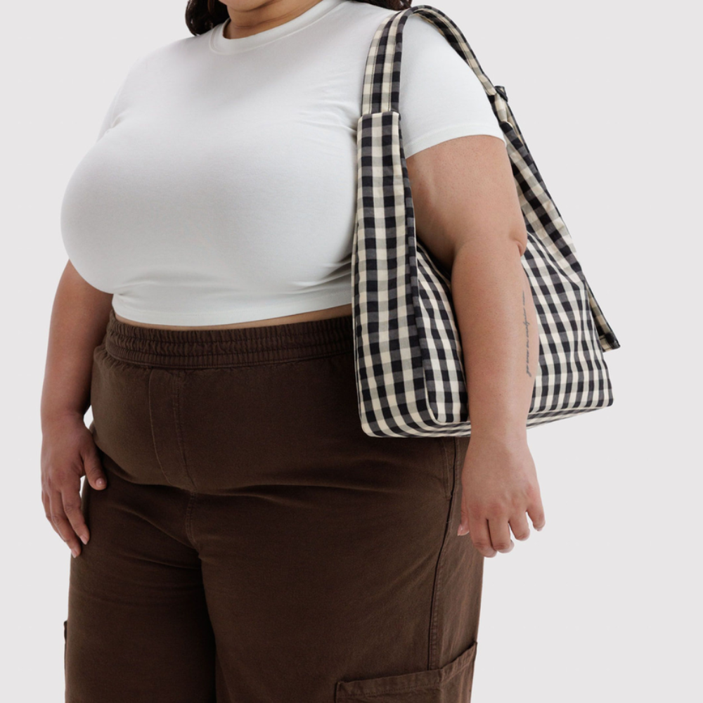 Baggu Nylon Shoulder Bag Black and Cream Gingham