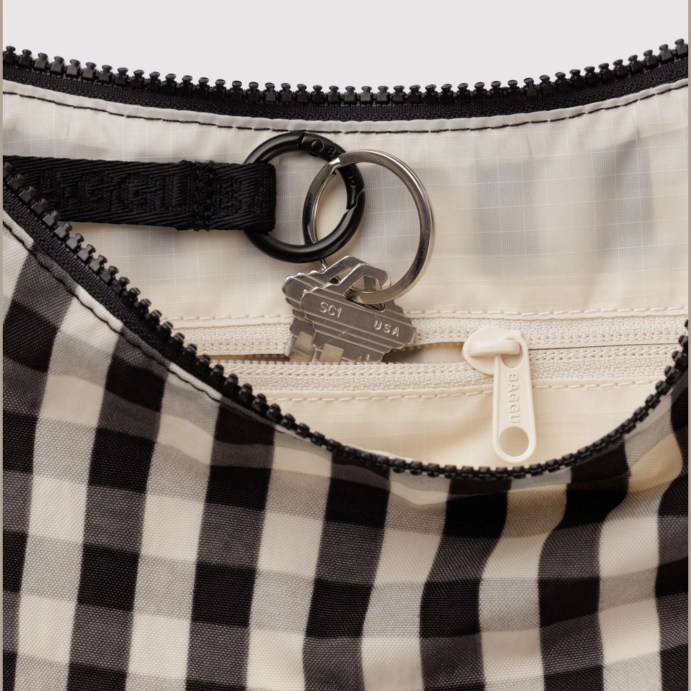 Baggu Medium Nylon Crescent Bag Black and Cream Gingham