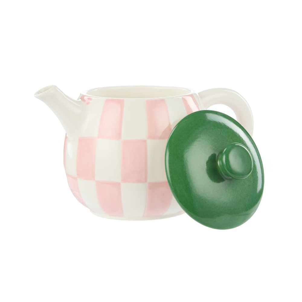 Emporium Check Teapot 700ml Pink Green