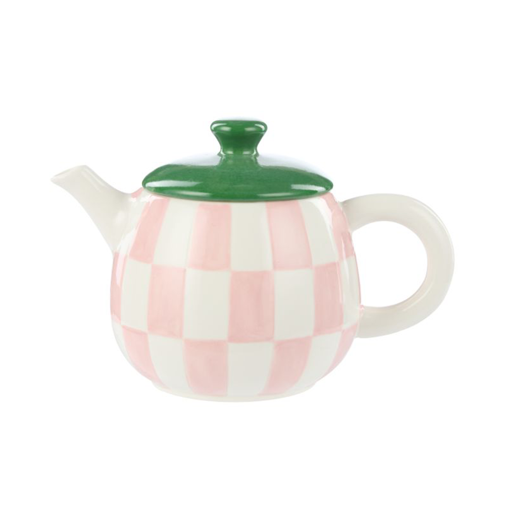 Emporium Check Teapot 700ml Pink Green