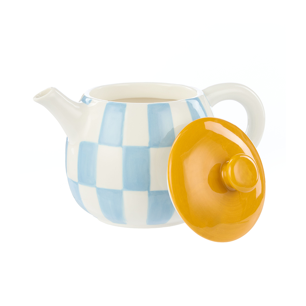 Emporium Check Teapot 700ml Blue Orange