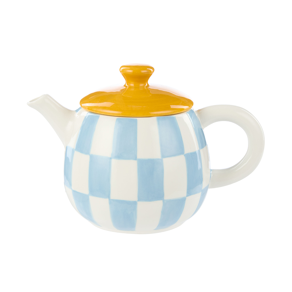 Emporium Check Teapot 700ml Blue Orange