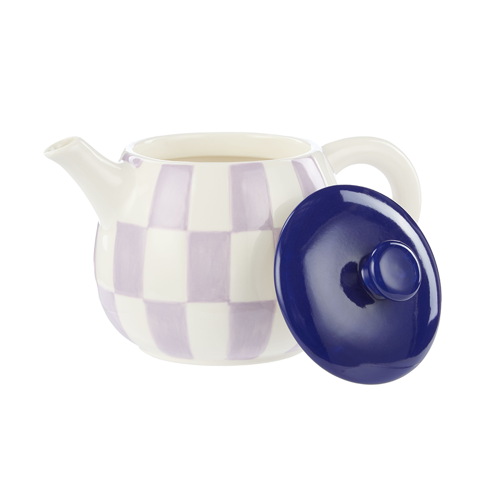 Emporium Check Teapot 700ml Lilac Navy