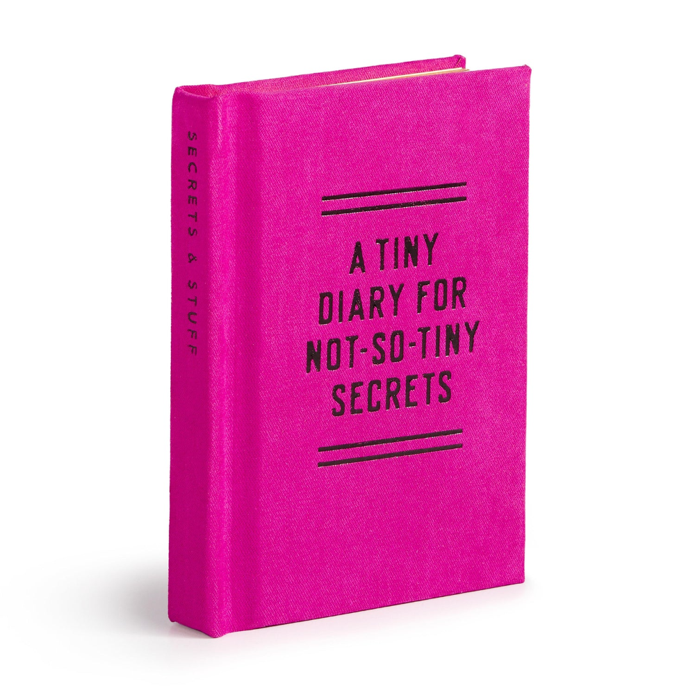 Pink diary with text on a white background