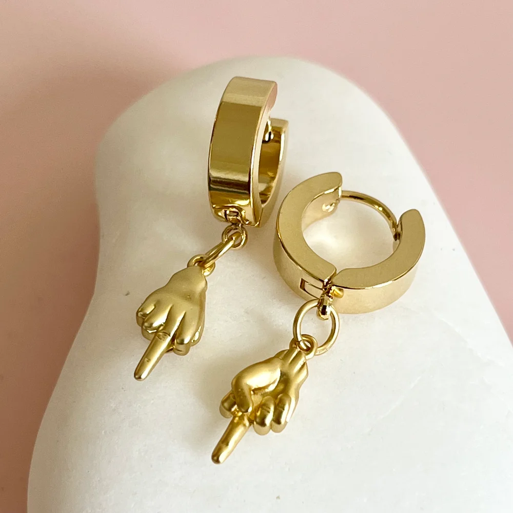 Penny Foggo Earrings Huggies Middle Finger Gold