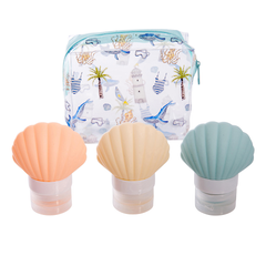 Sylvia Harvey Walker Shell Travel Bottles in Zip Pouch  Set of 3