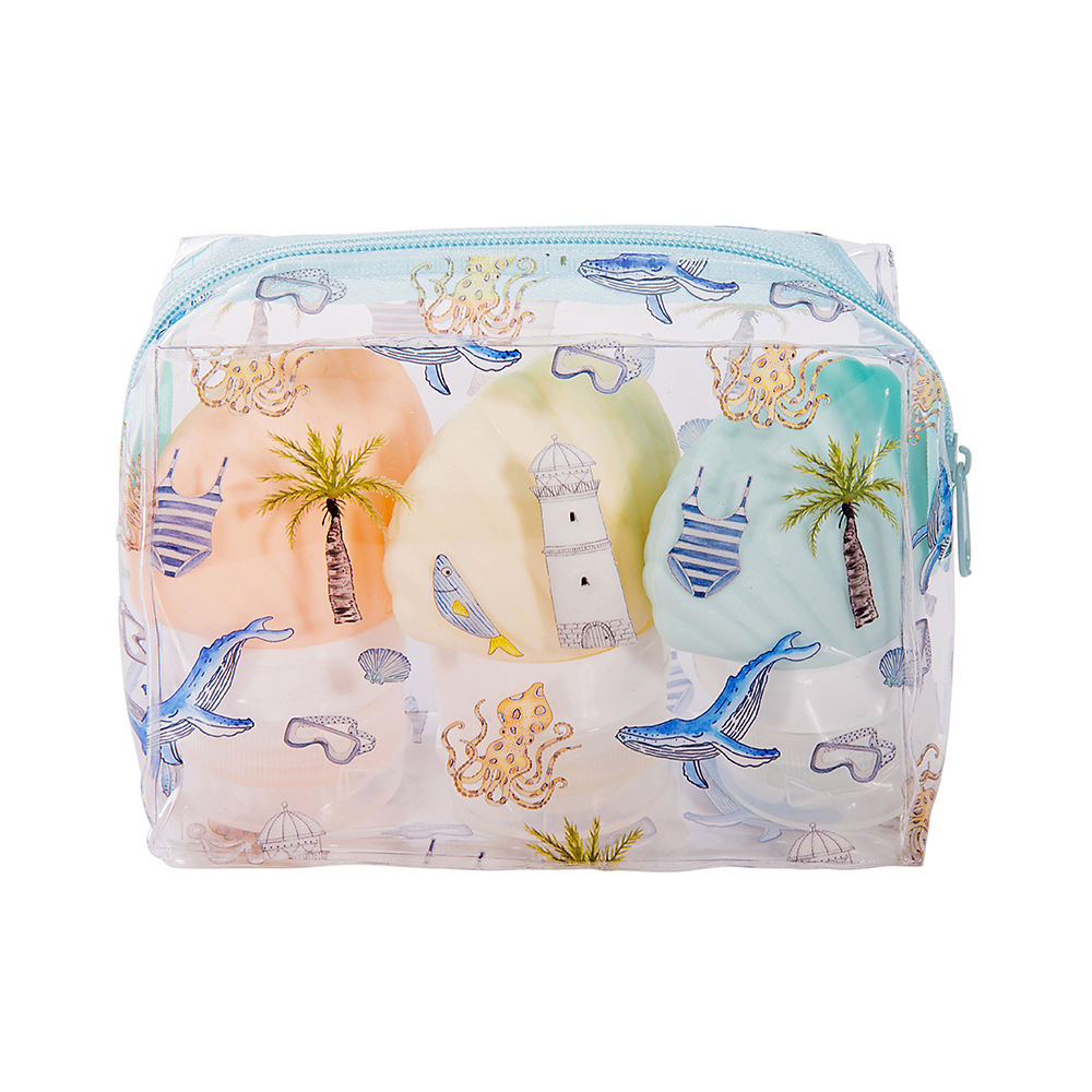 Sylvia Harvey Walker Shell Travel Bottles in Zip Pouch  Set of 3